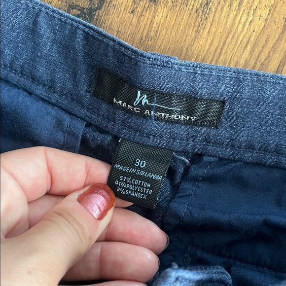 Marc Anthony Navy Blue flat front textured casual shorts - Picture 2 of 7